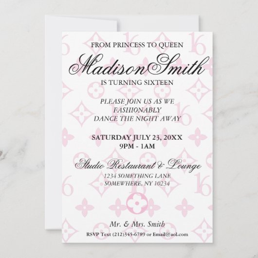 グラフィティルックファッションガールスイート16誕生日 招待状 (裏面)