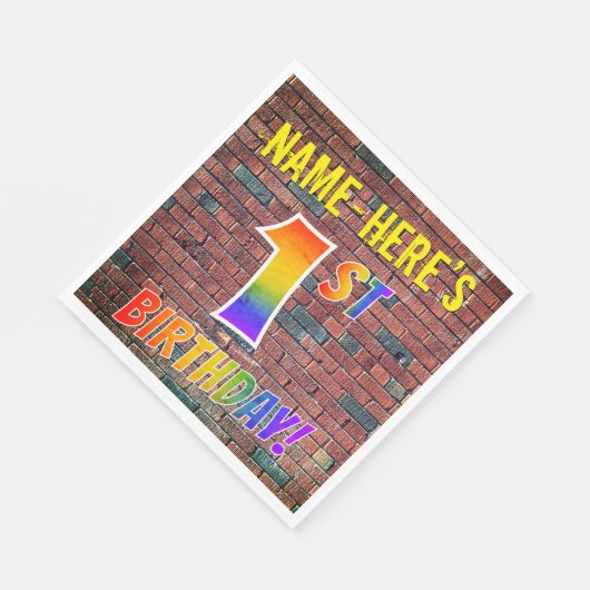 グラフィティレインボールック1歳の誕生日!+名前をカスタムする スタンダードランチョンナプキン (角)