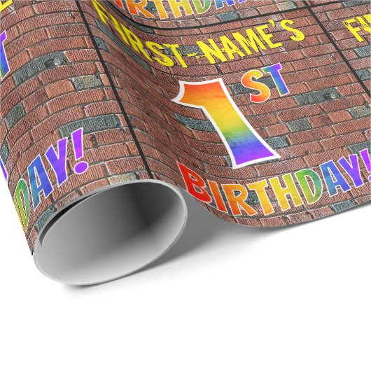 グラフィティレインボールック1歳の誕生日!&名前をカスタムする ラッピングペーパー (ロールコーナー)