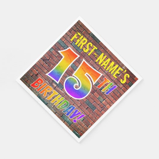 グラフィティレインボールック15th誕生日!+名前をカスタムする スタンダードランチョンナプキン (角)