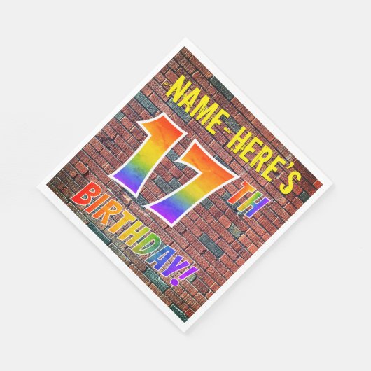 グラフィティレインボールック17th誕生日!+名前をカスタムする スタンダードランチョンナプキン (角)