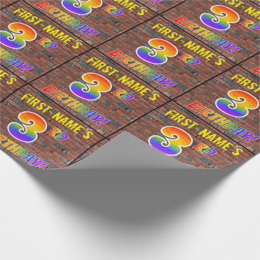 グラフィティレインボールック3歳の誕生日！&名前をカスタムする ラッピングペーパー (角)