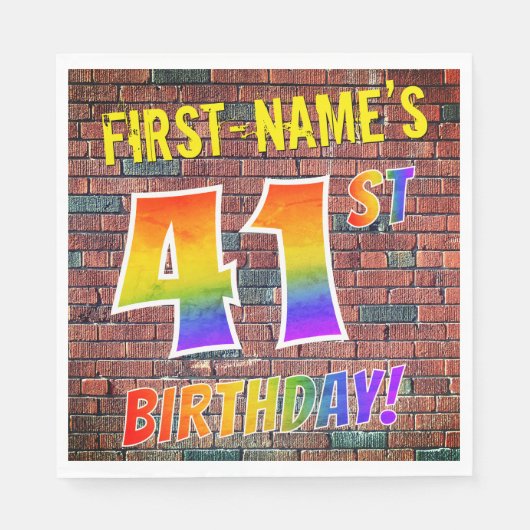 グラフィティレインボールック41st誕生日!+名前をカスタムする スタンダードランチョンナプキン (正面)