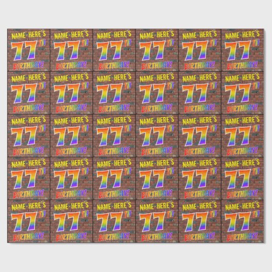 グラフィティレインボールック77th誕生日!&名前をカスタムする ラッピングペーパー (フラット)