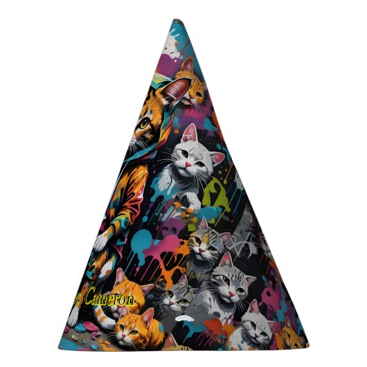 グラフィティレジェンド通り猫ハッピーバースデー名 パーティーハット (右)
