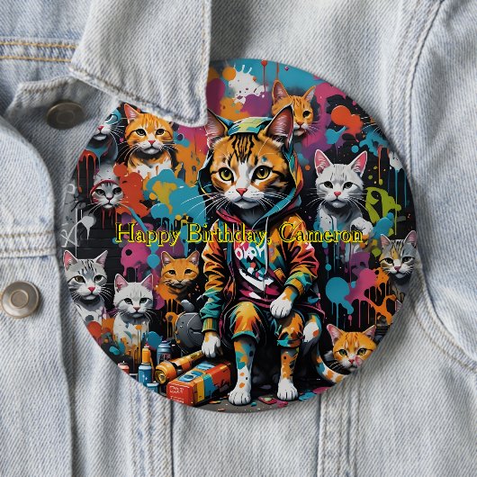グラフィティレジェンド通り猫ハッピーバースデー名 缶バッジ (インサイチュ)