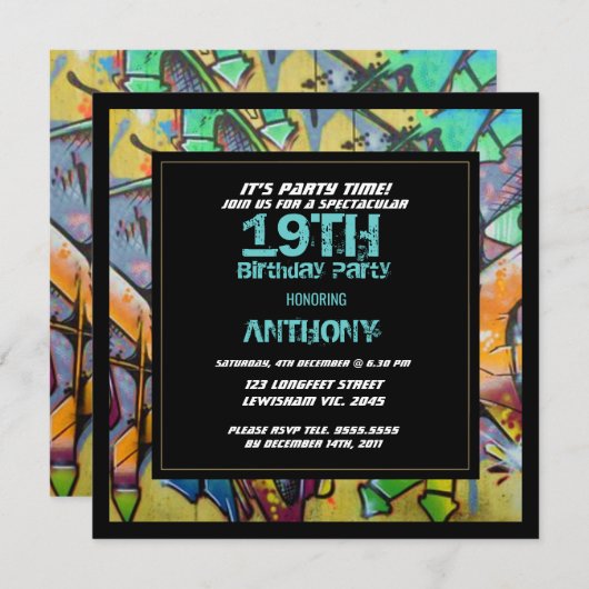 グラフィティレターズ誕生日招待状 招待状 (正面/裏面)