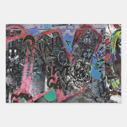 グラフィティレッドブラックレターズアーバン通りウォールアート ラッピングペーパーシート (正面2)