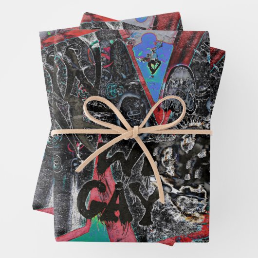 グラフィティレッドブラックレターズアーバン通りウォールアート ラッピングペーパーシート (インサイチュ)