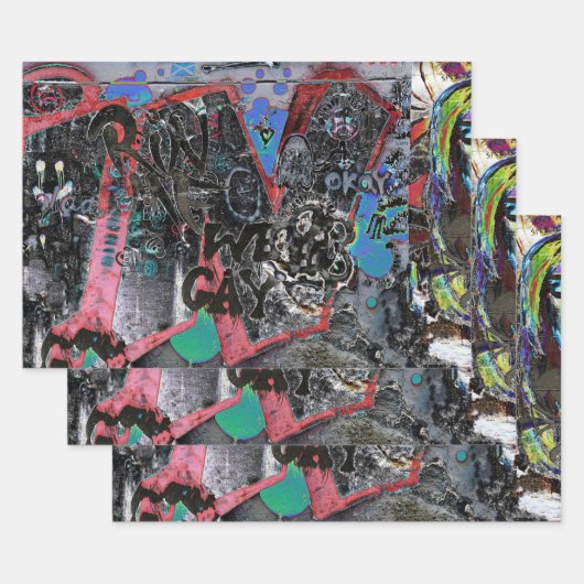 グラフィティレッドブラックレターズアーバン通りウォールアート ラッピングペーパーシート (セット)