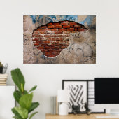 グラフィティレースセメント壁の下の赤レンガ ポスター (ホームオフィス)