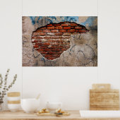 グラフィティレースセメント壁の下の赤レンガ ポスター (キッチン)