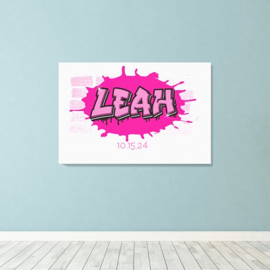 グラフィティ名のレンガ壁のサインをボードに残す キャンバスプリント (インサイチュ (ウッドフロア))