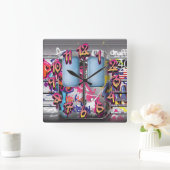 グラフィティ地下鉄 スクエア壁時計 (ホーム)