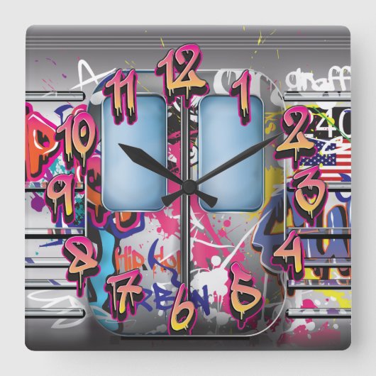 グラフィティ地下鉄 スクエア壁時計 (正面)