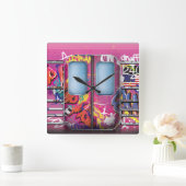グラフィティ地下鉄 スクエア壁時計 (ホーム)