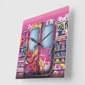 グラフィティ地下鉄 スクエア壁時計 (傾斜)