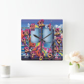 グラフィティ地下鉄 スクエア壁時計 (ホーム)