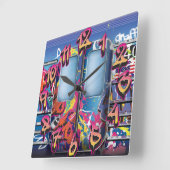 グラフィティ地下鉄 スクエア壁時計 (傾斜)