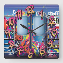グラフィティ地下鉄 スクエア壁時計