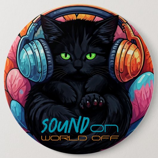 グラフィティ子猫バイブボタン – 黒 缶バッジ (正面)