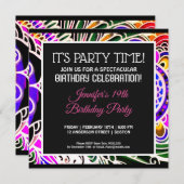 グラフィティ抽象芸術フラワー誕生日招待状 招待状 (正面/裏面)