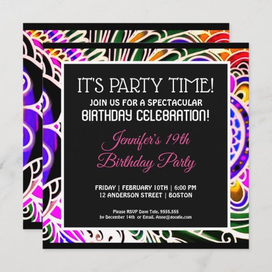 グラフィティ抽象芸術フラワー誕生日招待状 招待状 (正面/裏面)