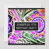 グラフィティ抽象芸術フラワー誕生日招待状 招待状 (裏面)