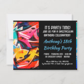 グラフィティ抽象芸術ブルーレターズ誕生日招待状 招待状 (正面)