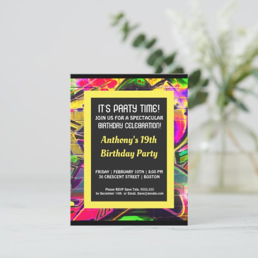 グラフィティ抽象芸術文字誕生日招待状 招待状 (スタンド正面)