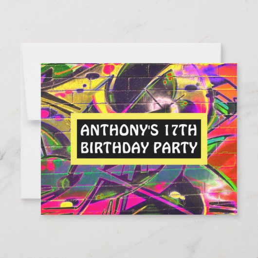 グラフィティ抽象芸術文字誕生日招待状 招待状 (裏面)