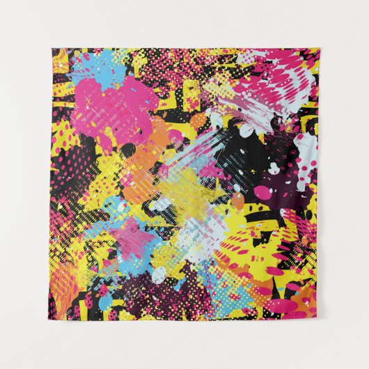 グラフィティ明るいシサイケデリックームレスパターンイラス タペストリー (正面(横))