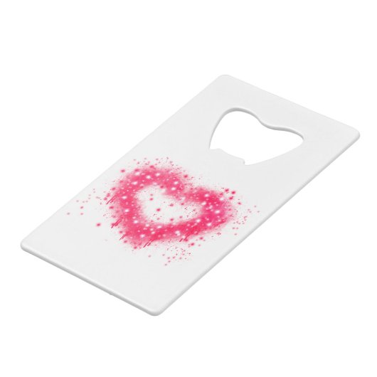 グラフィティ絵を描スプピンクきらめくハートデザイン クレジットカード栓抜き (裏面アングル)