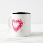 グラフィティ絵を描スプピンクきらめくハートデザイン ツートーンマグカップ (正面左)