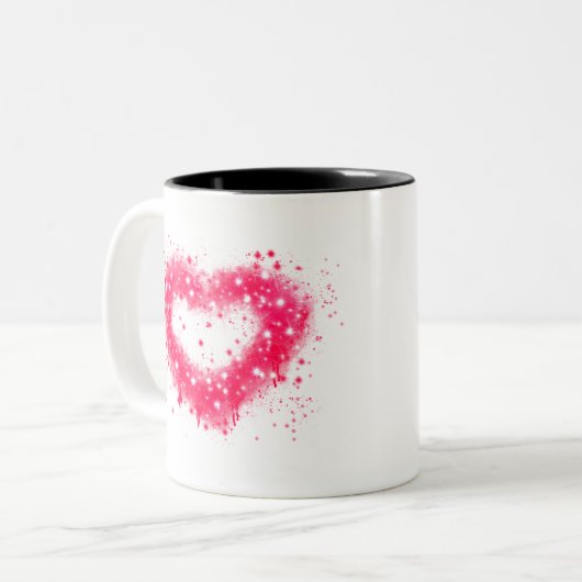 グラフィティ絵を描スプピンクきらめくハートデザイン ツートーンマグカップ (正面左)