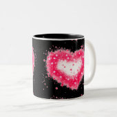 グラフィティ絵を描スプピンクきらめくハートデザイン ツートーンマグカップ (正面右)