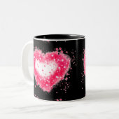 グラフィティ絵を描スプピンクきらめくハートデザイン ツートーンマグカップ (正面左)