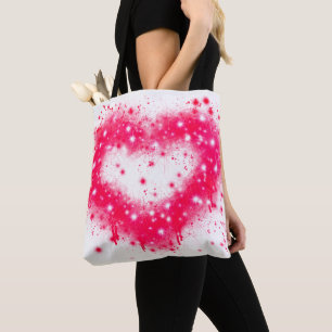 グラフィティ絵を描スプピンクきらめくハートデザイン トートバッグ