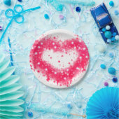 グラフィティ絵を描スプピンクきらめくハートデザイン ペーパープレート (パーティー)