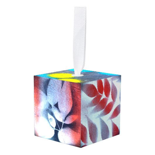 グラフィティ絵を描スプ葉のとドット キューブオーナメント (正面アングル)