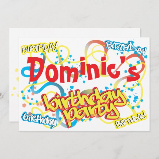 グラフィティ誕生日パーティーの招待 招待状 (正面/裏面)