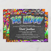 グラフィティ通りアートバー(ユダヤ教の)バル・ミツバーカスタム 招待状 (正面/裏面)