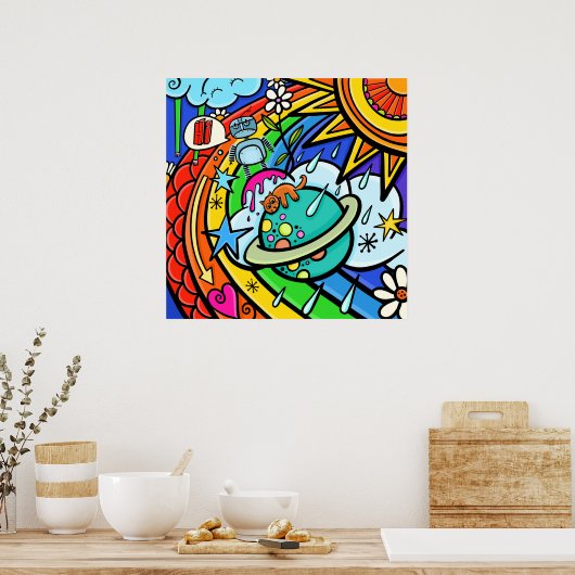 グラフィティ通りアートレインボーウェザーファンキーマンガ ポスター (キッチン)