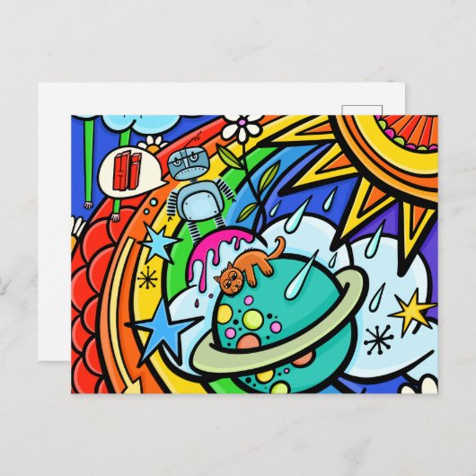 グラフィティ通りアートレインボーウェザーファンキーマンガ ポストカード (正面/裏面)