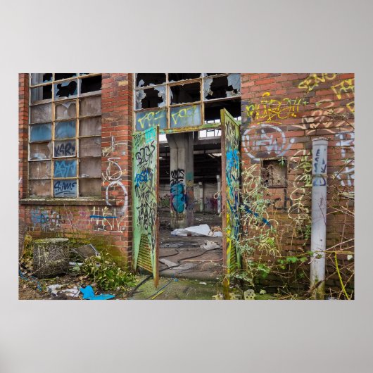 グラフィティ通りアート放棄建物ポスター ポスター (正面)