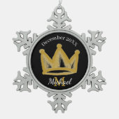 グラフィティ金ゴールド冠 スノーフレークピューターオーナメント (正面)