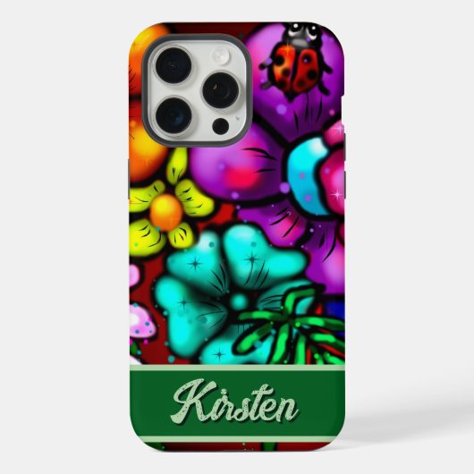 グラフィティ風の花とテントウムシのカスタムデザイン iPhoneケース (裏面)