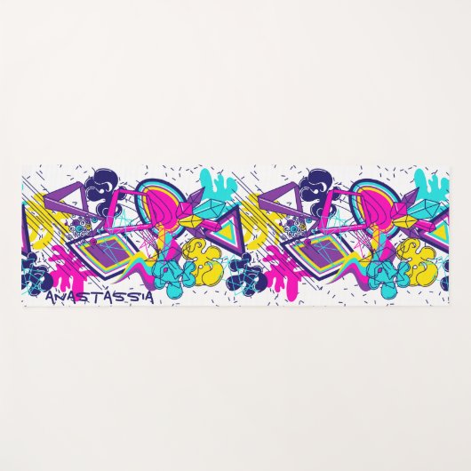 グラフィティ鮮やかアートと名前をカスタムするオプション ヨガマット (正面(横))