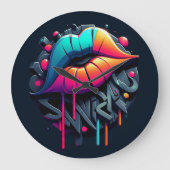 グラフィティ鮮やかスタイルリップカラフル ラージ壁時計 (正面)