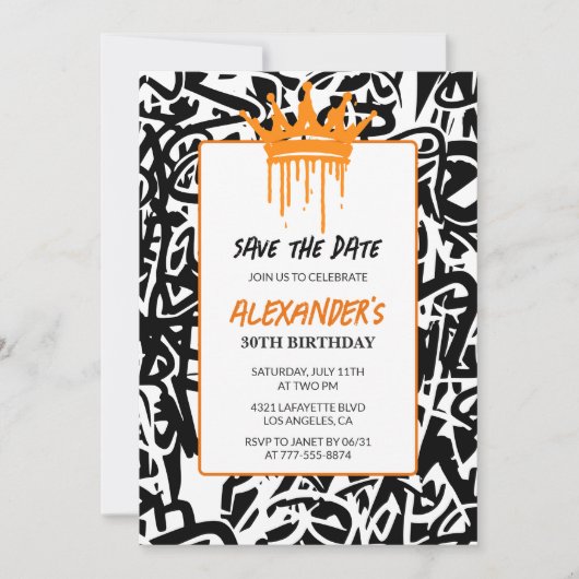 グラフィティ30th誕生日の招待状Save the Date 招待状 (正面)